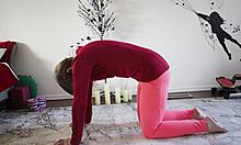 yoga lesson with mature instructor teaching poses to her friend