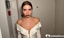 Angry neighbor complains about noise but ends up bent over. Her cunt gets fucked raw in rough doggystyle POV!