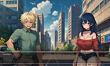 Horny girlfriend rips shirt off in hentai game