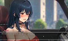 Horny girlfriend rips shirt off in hentai game