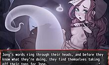 Harem game ep 16 shows ghost with small tits getting drenched in bukkake