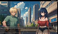 Horny girlfriend rips shirt off in hentai game