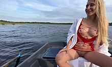 amateur couple gets naughty with funny outdoor sex on a lake boat