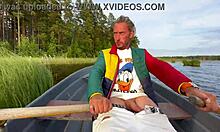 amateur couple gets naughty with funny outdoor sex on a lake boat