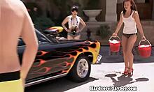 Real Amateur Babes Washing Cars Naked In Outdoor Setting