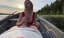 amateur couple gets naughty with funny outdoor sex on a lake boat