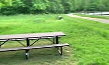 Lesbian best friend turns to sucking cock on park bench