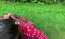 Lesbian best friend turns to sucking cock on park bench