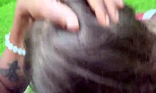 Lesbian best friend turns to sucking cock on park bench