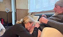 the receptionist was surprised to see my cock in the morning - suck and swallow my cum - morning blowjob