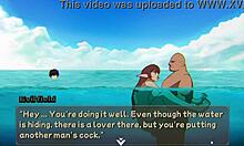 Hentai game NTR Rice part 6 friend banged on beach