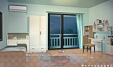 Summer Clover harem hentai game ep 10, cumming twice on cute brunette face.