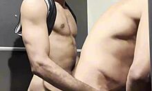 took this muscular stud to the gym bathroom for some wild action