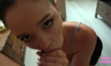 Rough slobbery facefuck with young brunette teen 18+ and messy cumshot on small tits