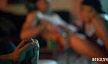 Feeling the intense passion, the teen twins and their brother engage in a wild orgy with three hard cocks