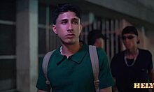 Feeling the intense passion, the teen twins and their brother engage in a wild orgy with three hard cocks