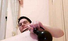 Insane gay porn with extreme inflatable plug and self-fist in chubby ass