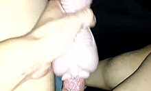 He breaks in his new tight toy pussy with a monster cock