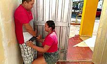 Fucking outdoors in public street with my stepbrother, I'm so horny!