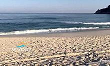 Brazilian guy masturbates on beach, vendor watches and fucks him doggystyle.