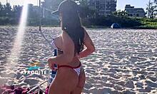 Brazilian guy masturbates on beach, vendor watches and fucks him doggystyle.