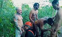 Security guard joins the park orgy with bareback action