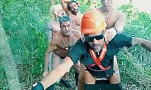 Security guard joins the park orgy with bareback action