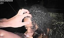 Horny brunette swallows my cock in a hotel bathroom.