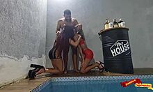 live sex at pool party with anal assfucking