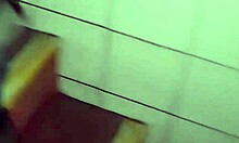 Naked at gas station, attendant fucks the slut in public POV.