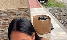 colombian hottie sucks cock in public and gets caught