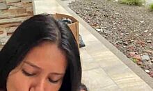 colombian hottie sucks cock in public and gets caught