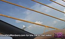 Topless Brunette Flashes On Skyway Bridge In Convertible.