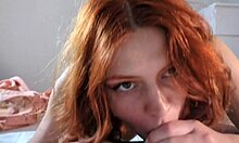 Redhead girl delivers amazing blowjob deepthroat in Hawk Tuah edition