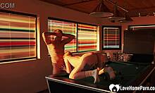 sexy ginger bends over, breaking every billiard room rule