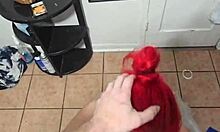 Amber's just chilling on her knees, giving daddy a blowjob at home.