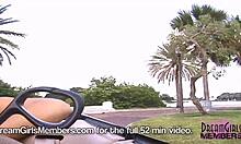 Topless Brunette Flashes On Skyway Bridge In Convertible.