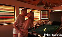 sexy ginger bends over, breaking every billiard room rule