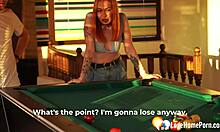 sexy ginger bends over, breaking every billiard room rule