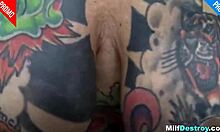 tattooed mature amateur giving pov blowjob, sucking cock like a pro in homemade video