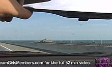 Topless Brunette Flashes On Skyway Bridge In Convertible.