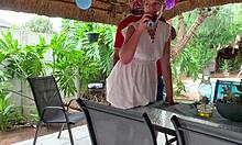 Sexy ex-wife bends over outdoors for a creampie in her shaved pussy