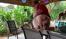 Sexy ex-wife bends over outdoors for a creampie in her shaved pussy