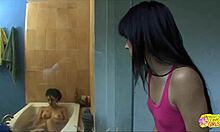 Hot brunette boldly surprises her friend in the bathtub to devour her wet pussy