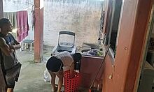 wife leaves and maid can't resist my erect cock