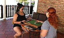 latina amateur follows stepmother for losing domino game
