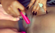 sexy black model teases a white guy by masturbating with a vibrator in tight military gear