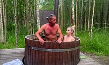 Outdoor SEX In Hot Bath With Cute Blonde. BLOWJOB And BIG COCK Action.