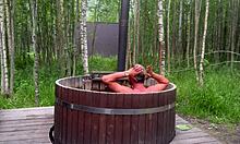 Outdoor SEX In Hot Bath With Cute Blonde. BLOWJOB And BIG COCK Action.