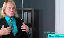 ebony masseuse with perfect natural big boobs gives wet nuru massage to evan stone and nina white